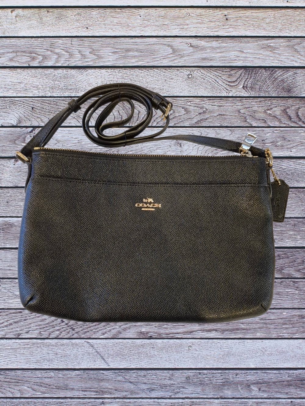 Coach Black Leather East West Crossbody with Gold Hardware G1761 F57788